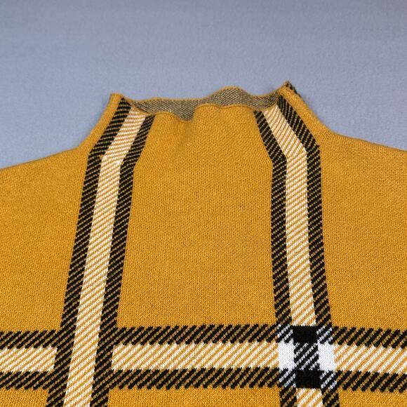 Tahari Sweater Womens Medium Gold White Black Plaid Mock Turtleneck Pullover - Picture 8 of 11